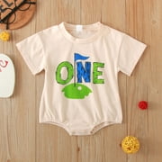 Utlike Boys Bodysuits First Birthday Day Short Sleeve Letter Embroider Romper Jumpsuits Toddler Crawling Outfit Playsuit Size 6 Months-12 Months
